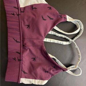 Oiselle Purple Sports Bra with Black Bird Pattern